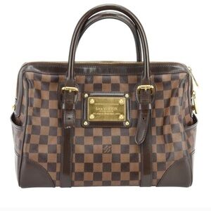 Louis Vuitton Brown Checkered Briefcase with Gold Accents